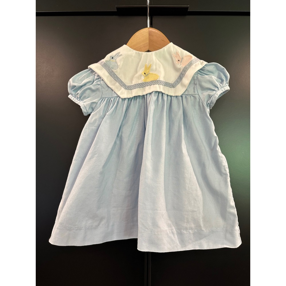 Funtasia Too Dallas Blue Easter Bunny Sailor Collar Dress Size L Vintage